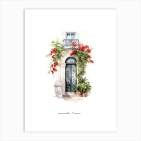 Marseille, France   Mediterranean Doors Watercolour Painting 1 Poster Art Print