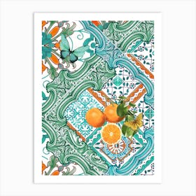 Sicilian azure tiles, oranges and flowers Art Print