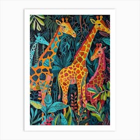 Geometric Giraffe In The Leaves 4 Art Print