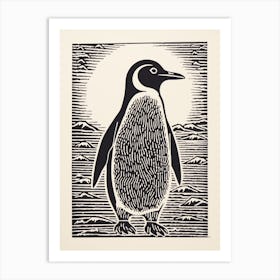 B&W Bird Linocut Penguin 3 Art Print