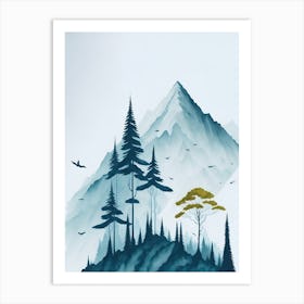 Mountain And Forest In Minimalist Watercolor Vertical Composition 355 Art Print