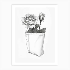 English Rose In A Pocket Line Drawing 3 Art Print