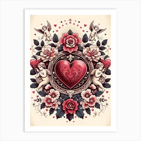 Love, roses, cupids Art Print