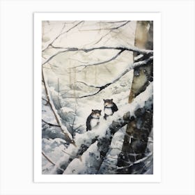 Winter Watercolour Weasel 2 Art Print