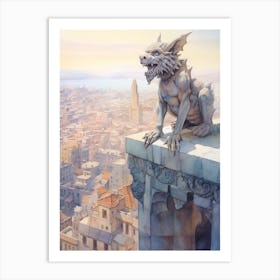 Gargoyle Watercolour In Barcelona 4 Art Print