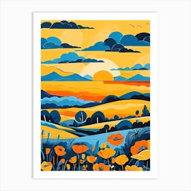 Cartoon Poppy Field Landscape Illustration (3) Art Print