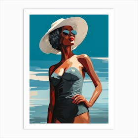 Illustration of an African American woman at the beach 131 Art Print