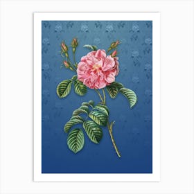 Vintage Pink Wild Rose Botanical on Bahama Blue Pattern n.2305 Art Print