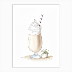Coconut Milkshake Dairy Food Pencil Illustration 3 Art Print