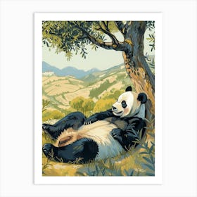 Giant Panda Laying Under A Tree Storybook Illustration 4 Art Print