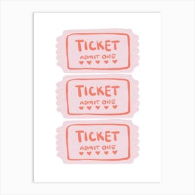 Ticket Admit One Pink Hearts Art Print