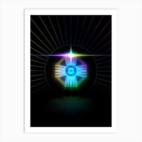 Neon Geometric Glyph in Candy Blue and Pink with Rainbow Sparkle on Black n.0311 Art Print
