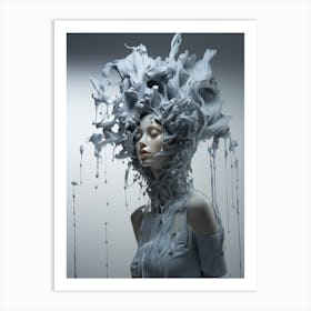 beautiful woman with porcelain skin and hair made of paint drips Art Print