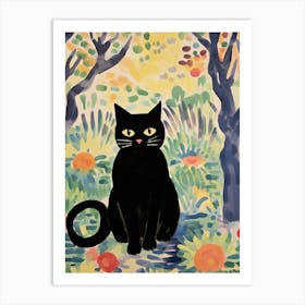 Henri Edmond Cross Style Cat In A Flower Garden 3 Art Print