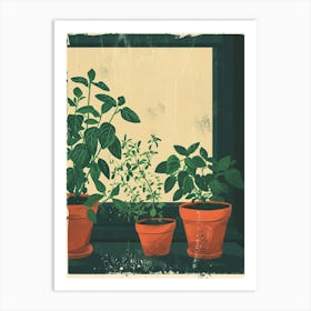 Potted Herbs On The Windowsil Illustration 1 Art Print