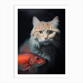 Cat And Fish 3 Art Print