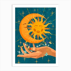 Sun and moon in my hand Art Print
