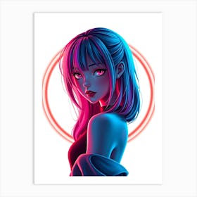 Anime Girl in Neon Art Print