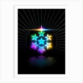 Neon Geometric Glyph in Candy Blue and Pink with Rainbow Sparkle on Black n.0203 Art Print