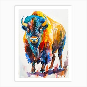 Bison Colourful Watercolour 2 Art Print