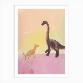 Dinosaur & A Dog Muted Pastels 3 Art Print