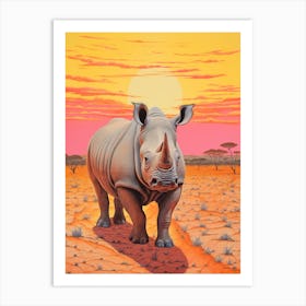 Rhino In The Sunset Realistic Illustration 3 Art Print