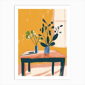Green Flowers On A Table   Contemporary Illustration 4 Art Print