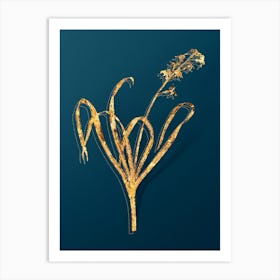 Vintage Dutch Hyacinth Botanical in Gold on Teal Blue Art Print