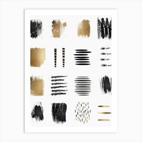 Black And Gold Brush Strokes 32 Art Print