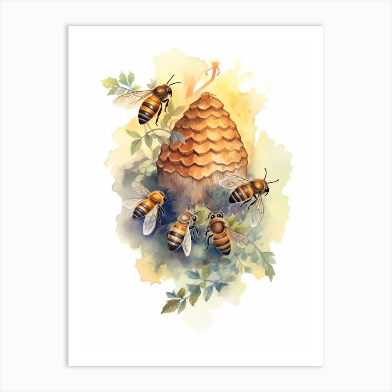 Digger Bee Beehive Watercolour Illustration 4 Art Print by Flora  Expressions - Fy