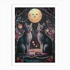 Cats In The Moonlight Art Print