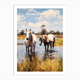 Horses Painting In Okavango Delta, Botswana 2 Art Print