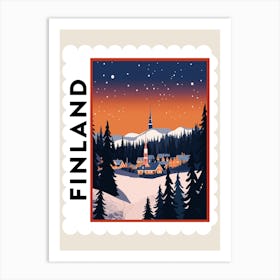 Retro Winter Stamp Poster Rovaniemi Finland 1 Art Print