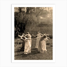 Circle of Witches Dancing - Ritual Pagan Ladies Dance 1921 Vintage Art Deco Remastered Photograph - Spiritual Witchy Fairytale Fairies Witchcraft Spells Calling the Moon Goddess Selene Mayday or Midsummer 3 Art Print