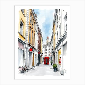 London Street With Red Bus Art Print