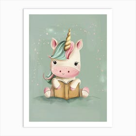 Pastel Storybook Style Unicorn Reading A Book 3 Art Print
