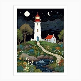 Lighthouse At Night 1 Art Print