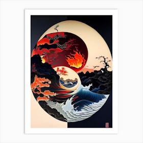 Fire And Water 5, Yin and Yang Japanese Ukiyo E Style Art Print