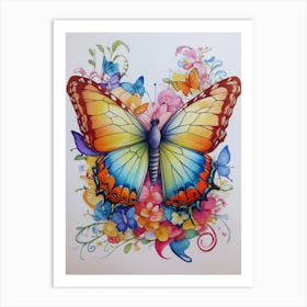 Butterfly And Flowers 1 Art Print