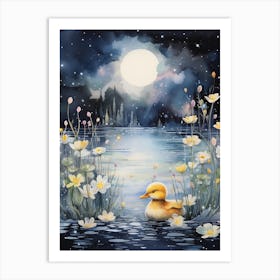 Mixed Media Duckling In The Moonlight Painting 2 Art Print
