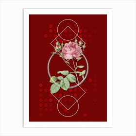 Vintage Pink Cumberland Rose Botanical with Geometric Line Motif and Dot Pattern n.0226 Art Print