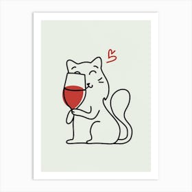 Cat Drinking Wine 1 Art Print