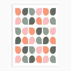Retro Floral Geometry Shapes In Peach Orange and Sage Green Art Print
