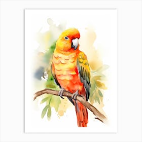 A Parrot Watercolour In Autumn Colours 2 Art Print