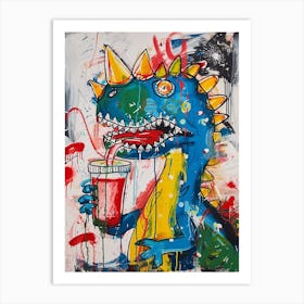 Dinosaur Drinking A Milkshake Wild Brushstroke 2 Art Print