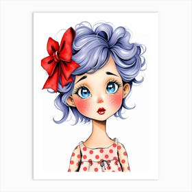 Little Girl With Blue Hair illustration Art Print