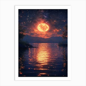 Full Moon Over Lake 14 Art Print