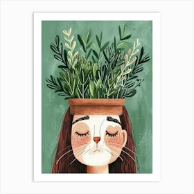 Cat With Plants On Her Head Art Print