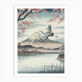 Crane Flying Over Mt Fuji Art Print