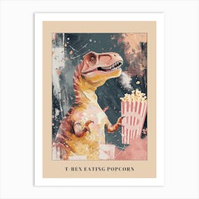 T Rex Dinosaur Eating Popcorn At The Cinema 2 Poster Art Print